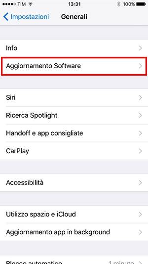Aggiornamento software iOS